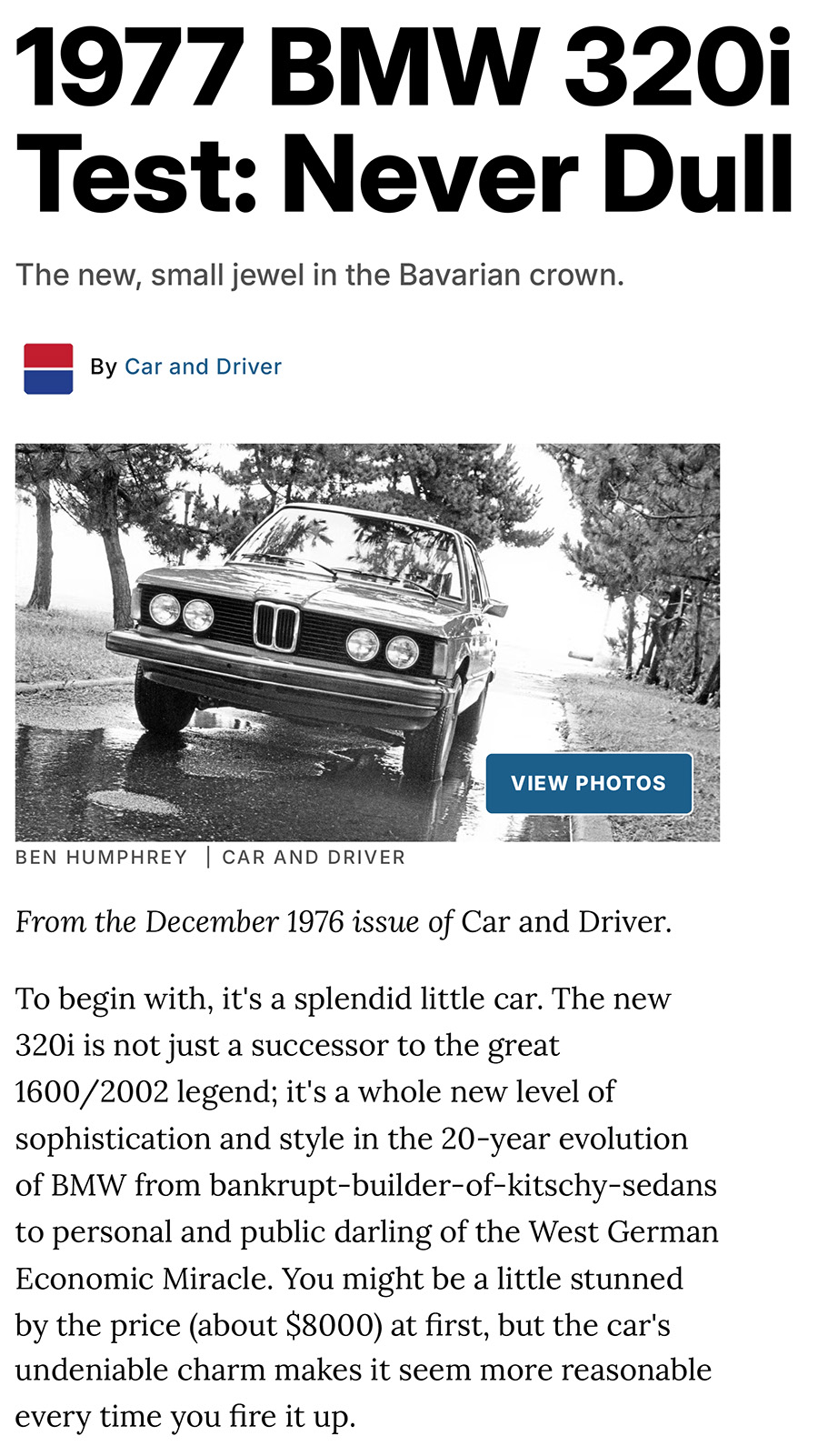 Car Driver 1976 review of 320i