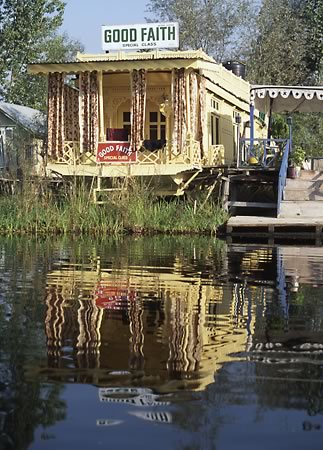 Srinagar Kashmir India Good Faith Houseboat on Dal Lake Lotus Flowers Fine Art Photography copyright 2004 Brad Carlile