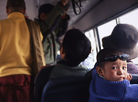Alchi Ladakh: Cool dude on a minibus to Alchi fine art travel photography copyright 2004 Brad Carlile