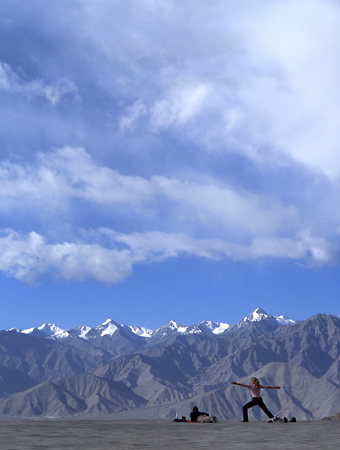 Leh Ladakh: Early Morning Yoga at the Shanti Stupa fine art travel photography copyright 2004 Brad Carlile